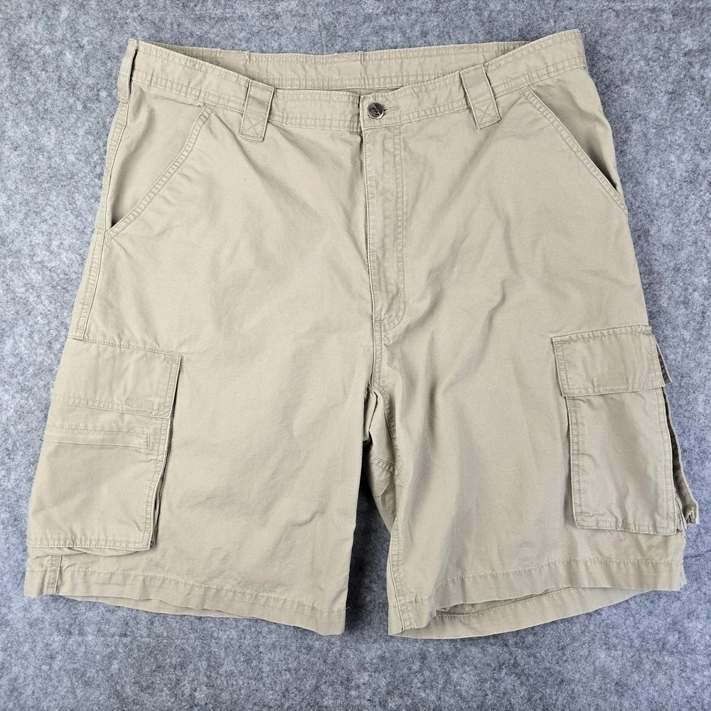 Wrangler Outdoor Shorts Mens 38 Beige Cargo Canvas Utility Pockets Hiking